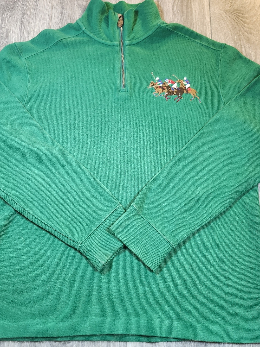 Polo Ralph Lauren Emerald Green Quarter Zip Tripple Pony Vintage Sweater
